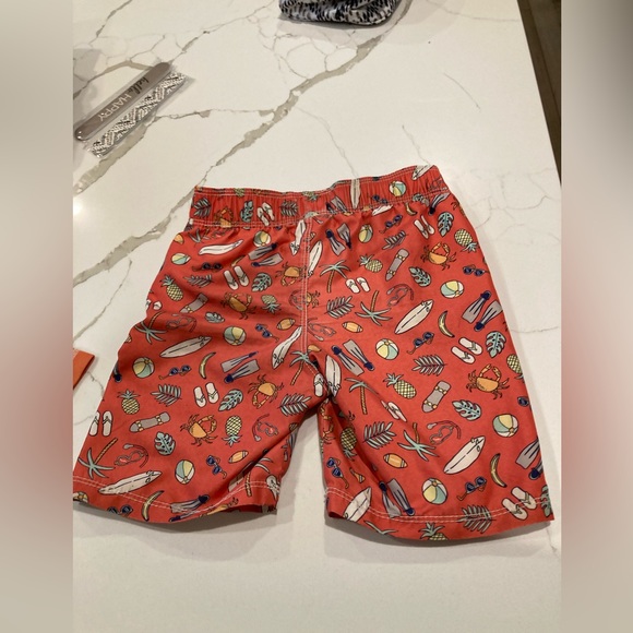 Toddler boy old navy rash guard swim trunks orange white surfer crab beach set - Picture 5 of 13